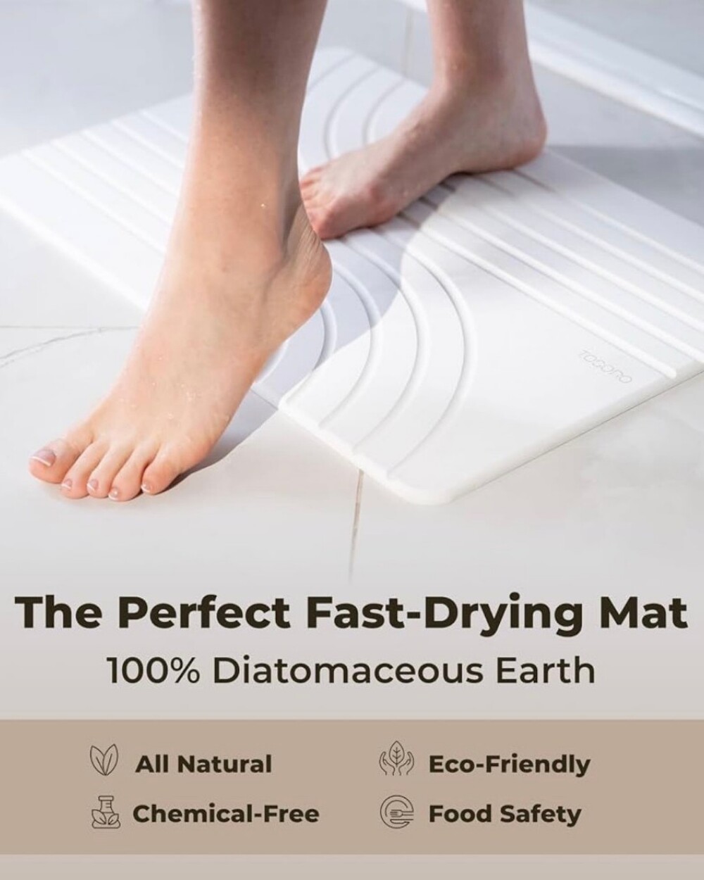 TOSORO Stone Bath Mat Flow Sandstone 23.5" x 15" Fast Drying Diatomaceous Earth